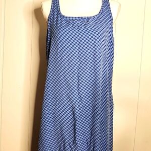 Vintage 90s Y2K Faded Glory Blue Checkered Plaid Maxi Sundress Boho Hippie